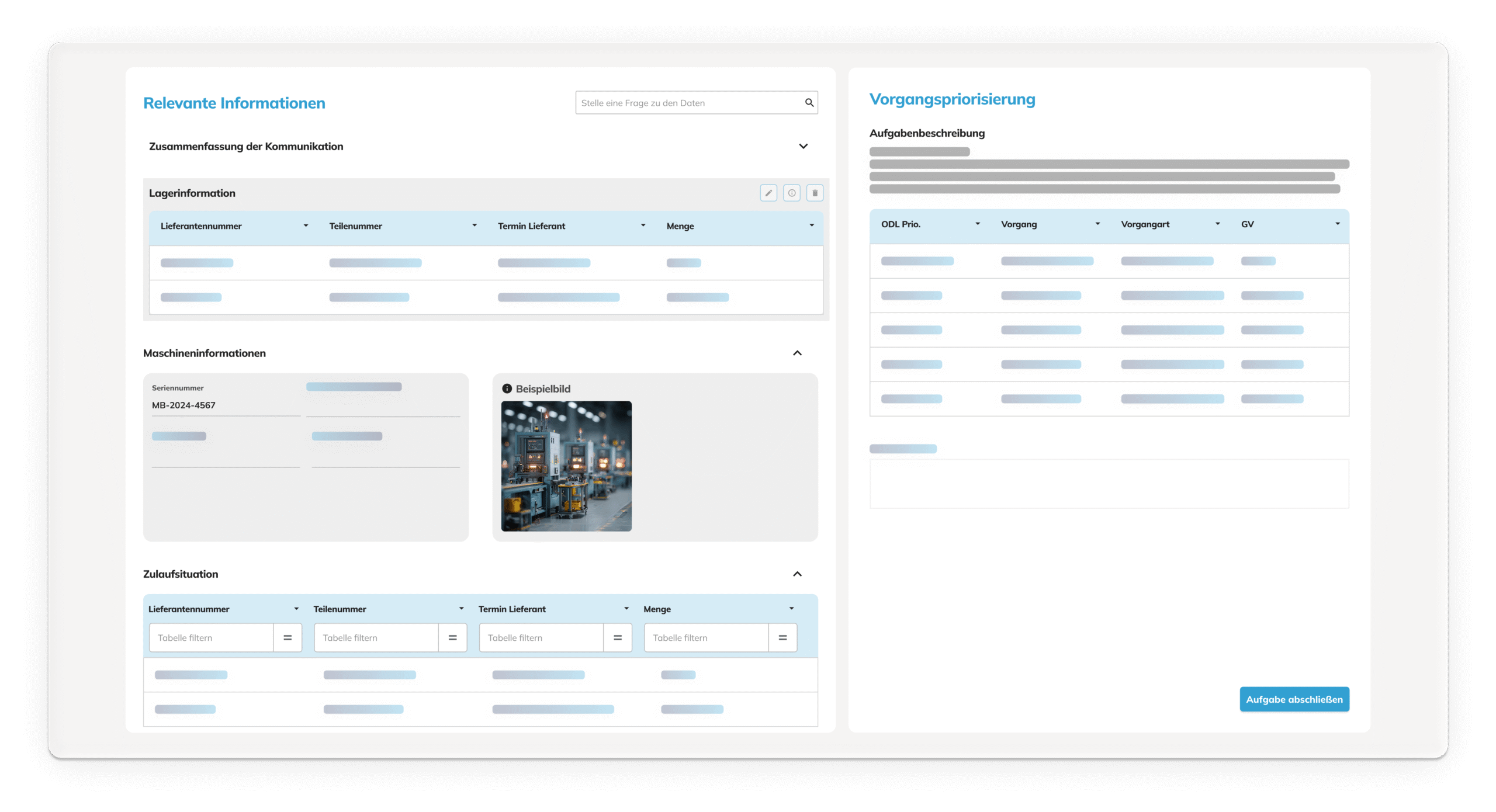 Hier ist ein Panel abgebildet, über das Experten sehr schnell Informationen abrufen und Entscheidungen abgeben können