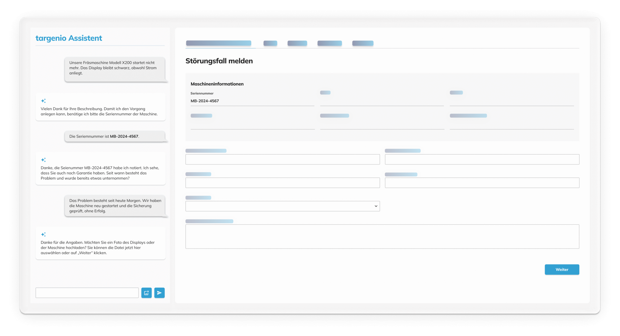 Ein Panel, auf dem man einen Chat und ein Formular sieht, über das Kunden mit Unternehmen agieren können